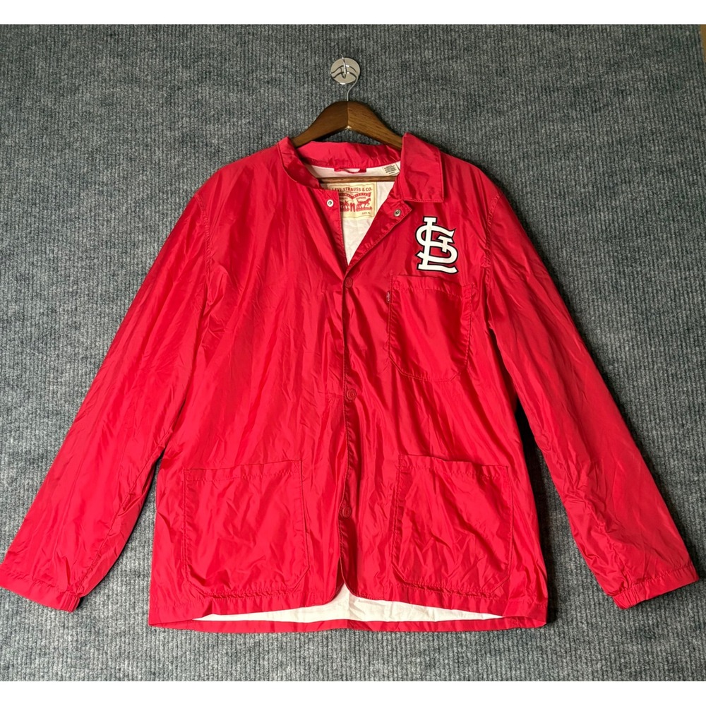 Vintage Y2K Levi's St. Louis Cardinals MLB Windbreaker Jacket Red Snap Front XL